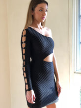 Load image into Gallery viewer, Dress, Mesh Dress, Designer Dress, By Cassandra, Melbourne Label, Little Black Dress, One Sleeve, Cut Out, Black Dress 